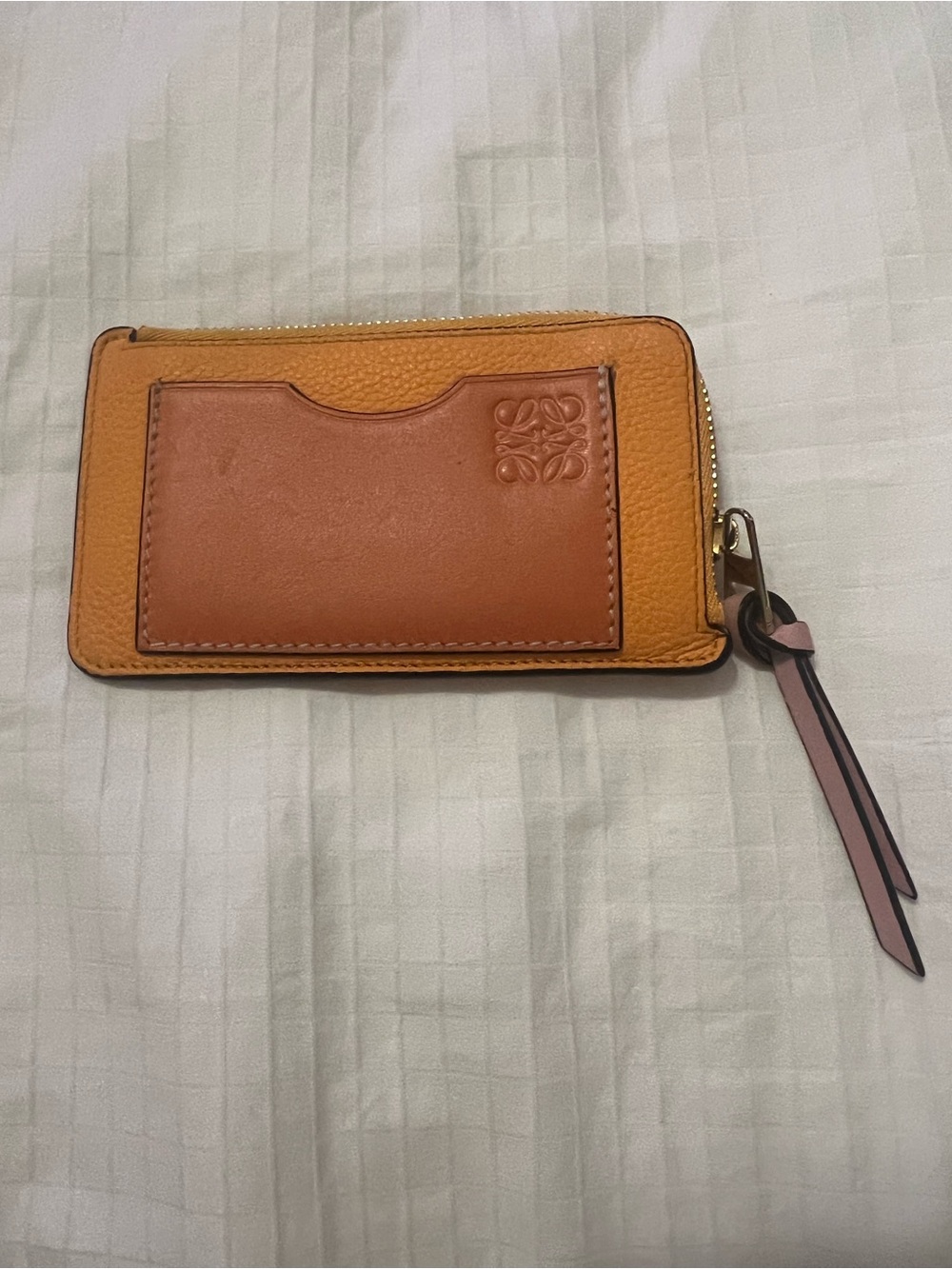 Loewe Two-Tone Orange Card Zip Wallet with Pink Pull